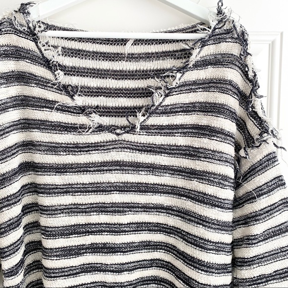 Free People Striped Spells Trouble Oversized V-neck Knit Top - Picture 5 of 8